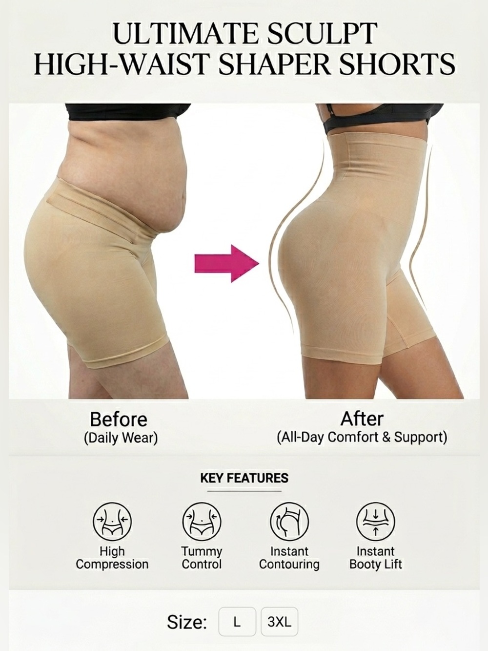 Sculpt High-Waist Shaper Shorts - 3XL - Tummy Control & Booty Lift - NWT